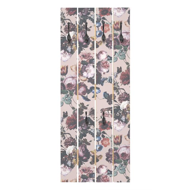 Wandkapstokken houten pallet Old Masters Flowers With Tulips And Roses On Pink