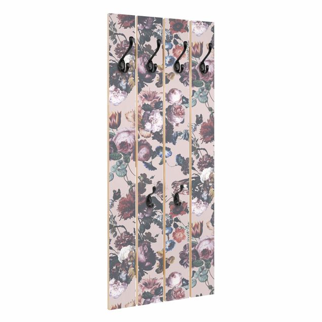 Wandkapstokken houten pallet Old Masters Flowers With Tulips And Roses On Pink