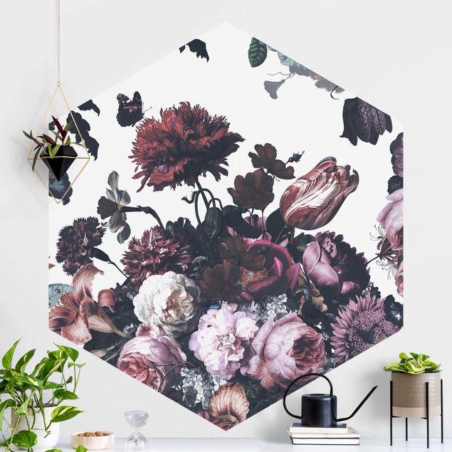 Hexagon Behang Old Masters Flower Rush With Roses Bouquet
