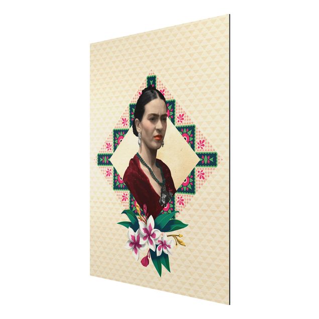 Aluminium Dibond schilderijen Frida Kahlo - Flowers And Geometry