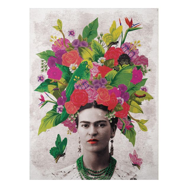 Aluminium Dibond schilderijen Frida Kahlo - Flower Portrait