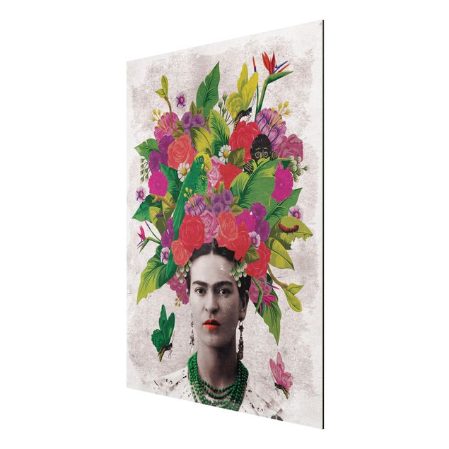 Aluminium Dibond schilderijen Frida Kahlo - Flower Portrait