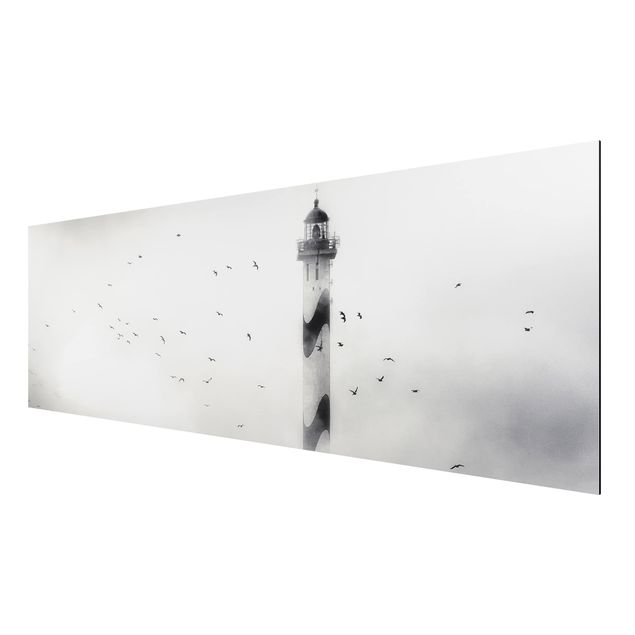 Aluminium Dibond schilderijen Lighthouse In The Fog