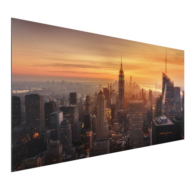 Aluminium Dibond schilderijen Manhattan Skyline Evening