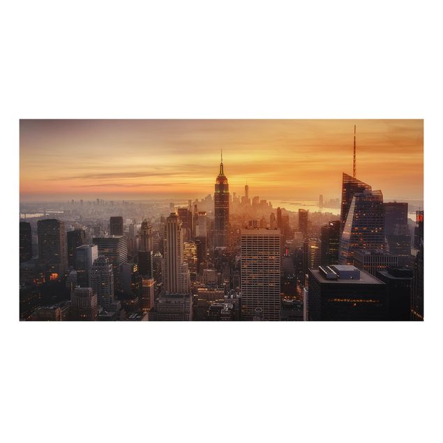 Aluminium Dibond schilderijen Manhattan Skyline Evening