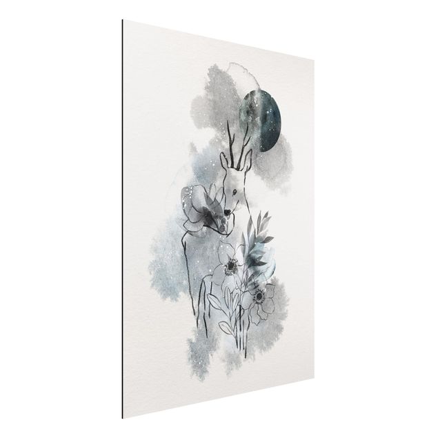 Aluminium Dibond schilderijen Deer And Moon