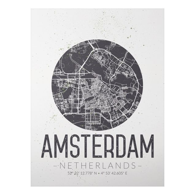 Aluminium Dibond schilderijen Amsterdam City Map - Retro