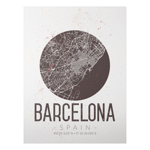 Aluminium Dibond schilderijen Barcelona City Map - Retro