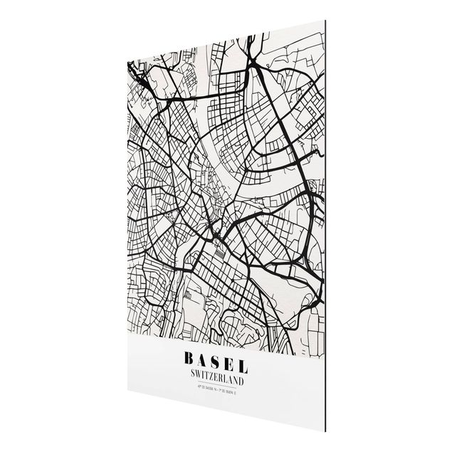 Aluminium Dibond schilderijen Basel City Map - Classic