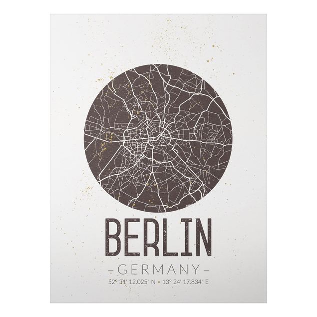 Aluminium Dibond schilderijen City Map Berlin - Retro