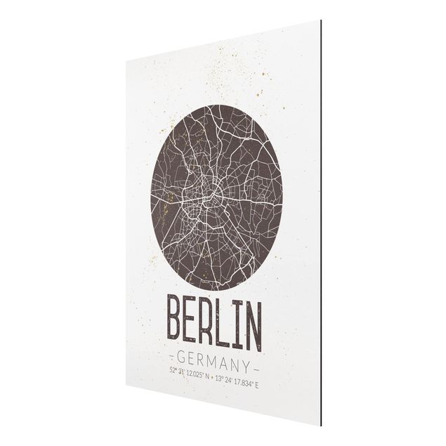 Aluminium Dibond schilderijen City Map Berlin - Retro