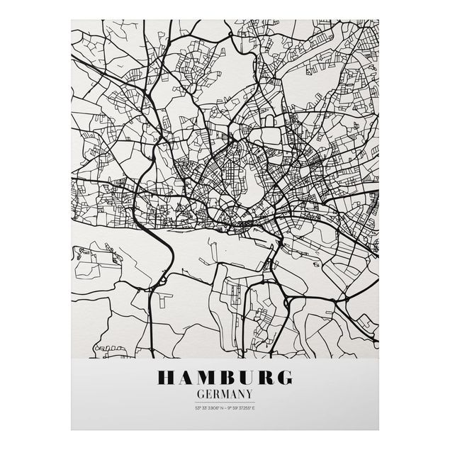Aluminium Dibond schilderijen Hamburg City Map - Classic