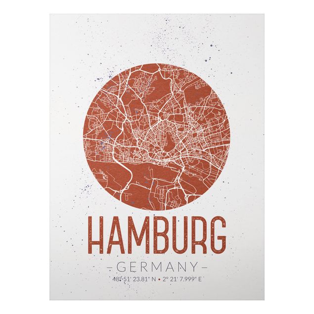 Aluminium Dibond schilderijen Hamburg City Map - Retro