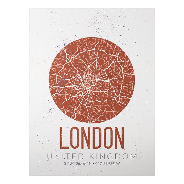 Aluminium Dibond schilderijen City Map London - Retro