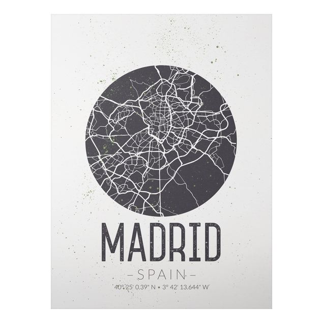 Aluminium Dibond schilderijen Madrid City Map - Retro