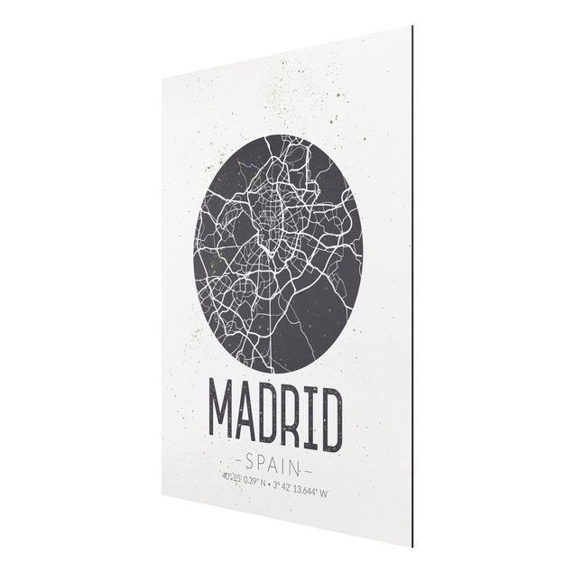 Aluminium Dibond schilderijen Madrid City Map - Retro