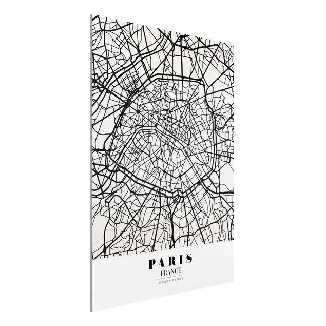 Aluminium Dibond schilderijen Paris City Map - Classic