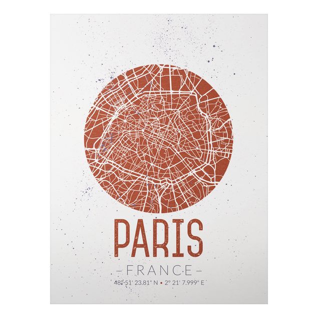 Aluminium Dibond schilderijen City Map Paris - Retro
