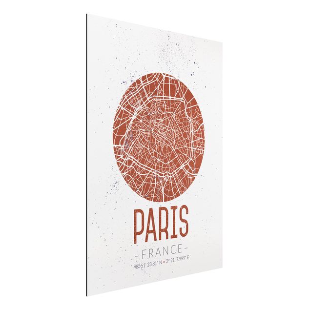 Aluminium Dibond schilderijen City Map Paris - Retro