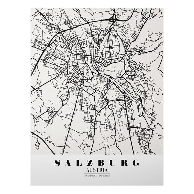 Aluminium Dibond schilderijen Salzburg City Map - Classic