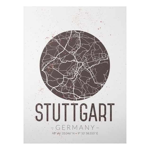 Aluminium Dibond schilderijen Stuttgart City Map - Retro