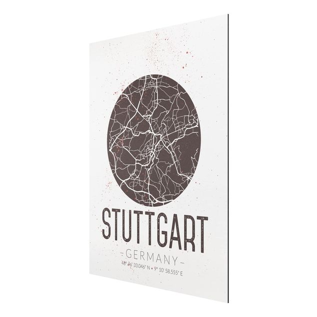 Aluminium Dibond schilderijen Stuttgart City Map - Retro