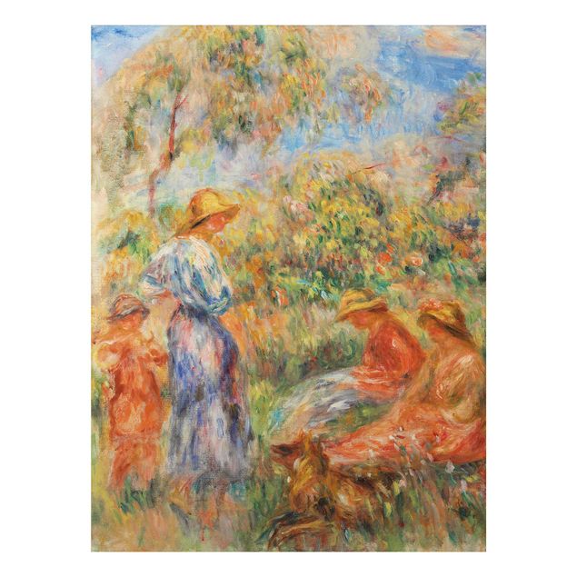 Aluminium Dibond schilderijen Auguste Renoir - Three Women and Child in a Landscape