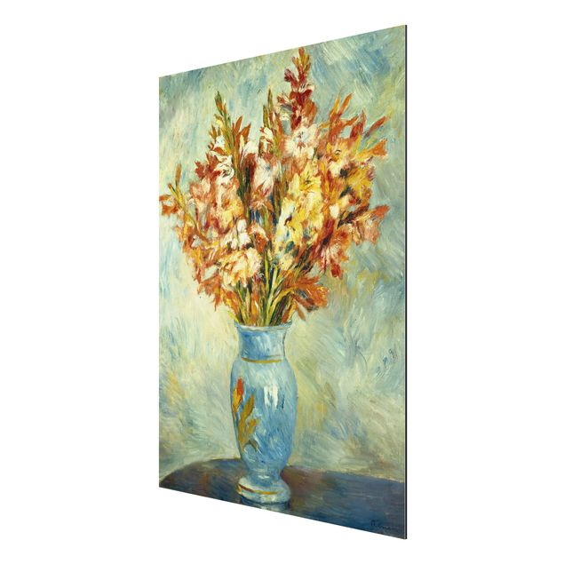 Aluminium Dibond schilderijen Auguste Renoir - Gladiolas in a Blue Vase