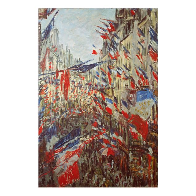 Aluminium Dibond schilderijen Claude Monet - The Rue Montorgueil with Flags