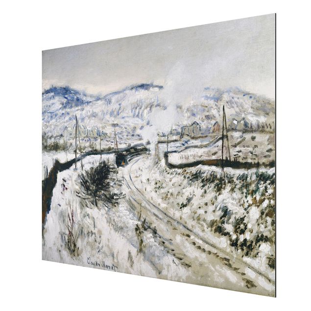 Aluminium Dibond schilderijen Claude Monet - Train In The Snow At Argenteuil