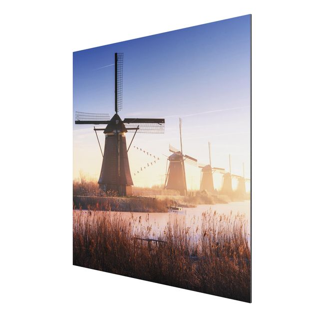 Aluminium Dibond schilderijen Windmills Of Kinderdijk