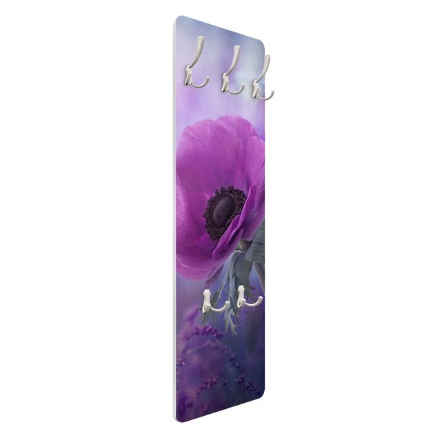 Wandkapstokken houten paneel Anemone In Violet