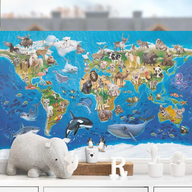 Raamfolie - Animal Club International - World Map With Animals