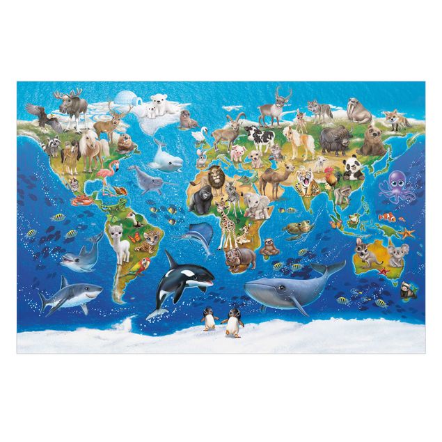 Raamfolie - Animal Club International - World Map With Animals