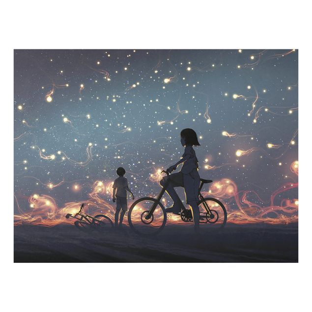 Glasschilderijen - Anime Drawing Light On A Bike
