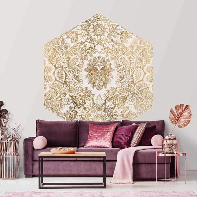 Hexagon Behang Antique Baroque Wallpaper In Gold