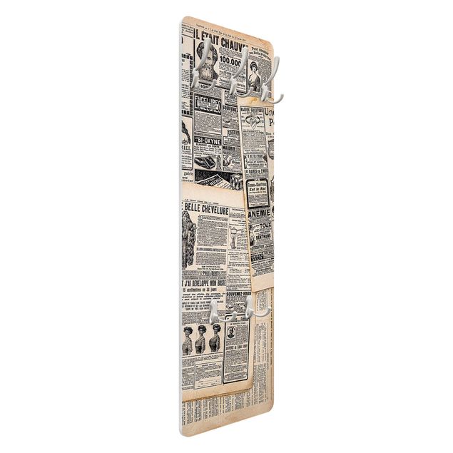 Wandkapstokken houten paneel Antique Newspapers