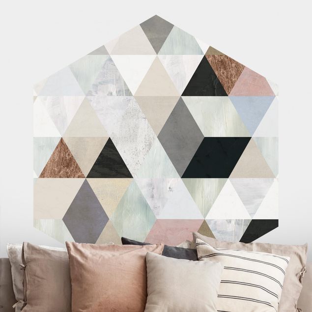 Hexagon Behang Watercolour Mosaic With Triangles I