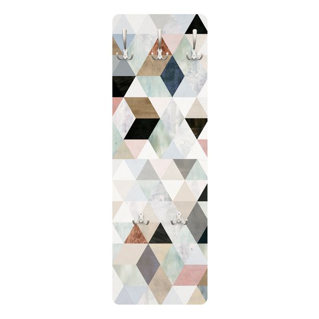Wandkapstokken houten paneel Watercolour Mosaic With Triangles I