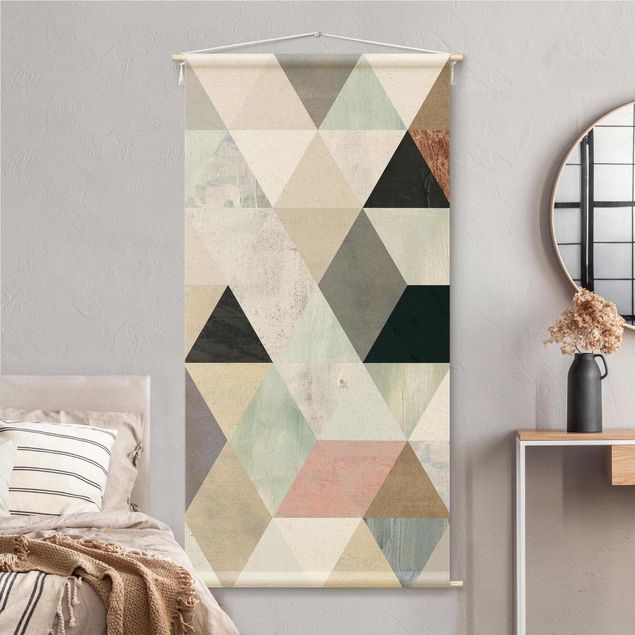 muur tapijt Watercolour Mosaic With Triangles I