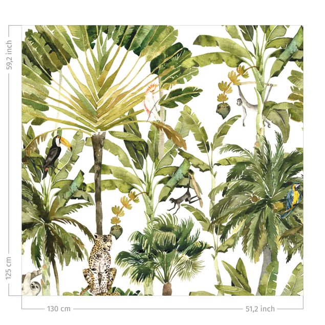 gordijn patroon Watercolour Banana Tree And Leopard Pattern