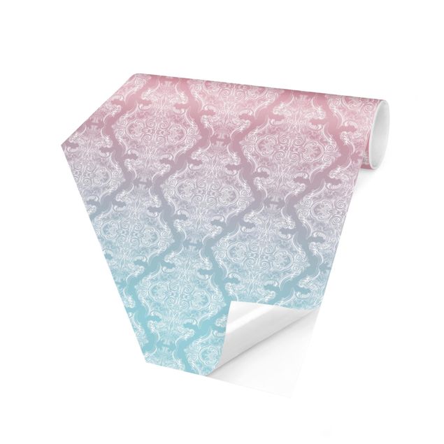 Hexagon Behang Watercolour Baroque Pattern With Blue Pink Gradient