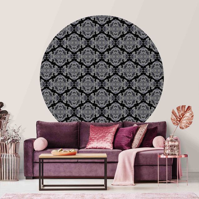Behangcirkel Watercolour Baroque Pattern With Ornaments In Front Of Black