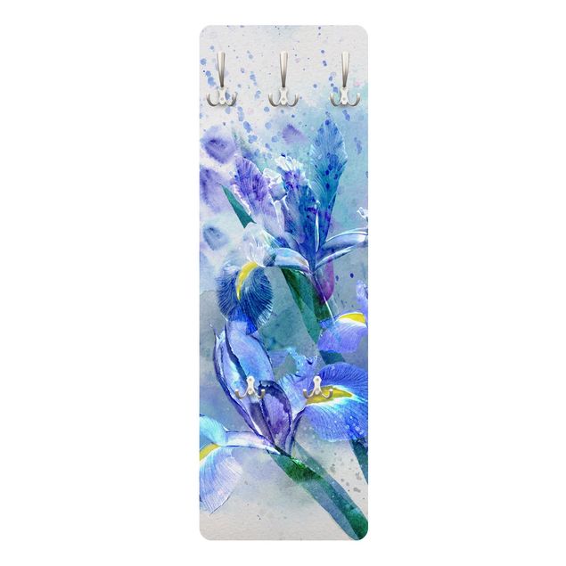 Wandkapstokken houten paneel Watercolour Flowers Iris