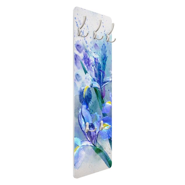 Wandkapstokken houten paneel Watercolour Flowers Iris