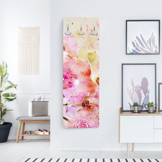Wandkapstokken houten paneel Watercolour Flowers Orchids