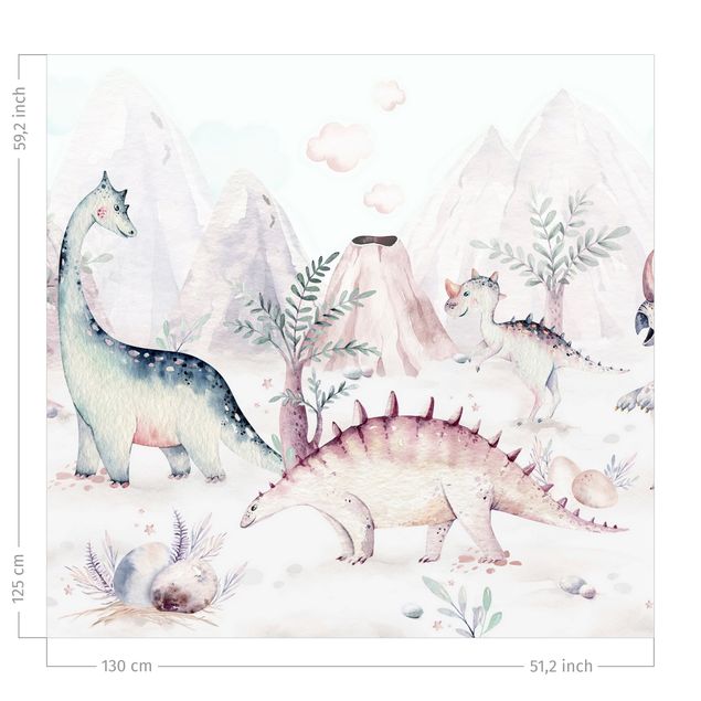Raamgordijnen Watercolour World Of Dinosaurs
