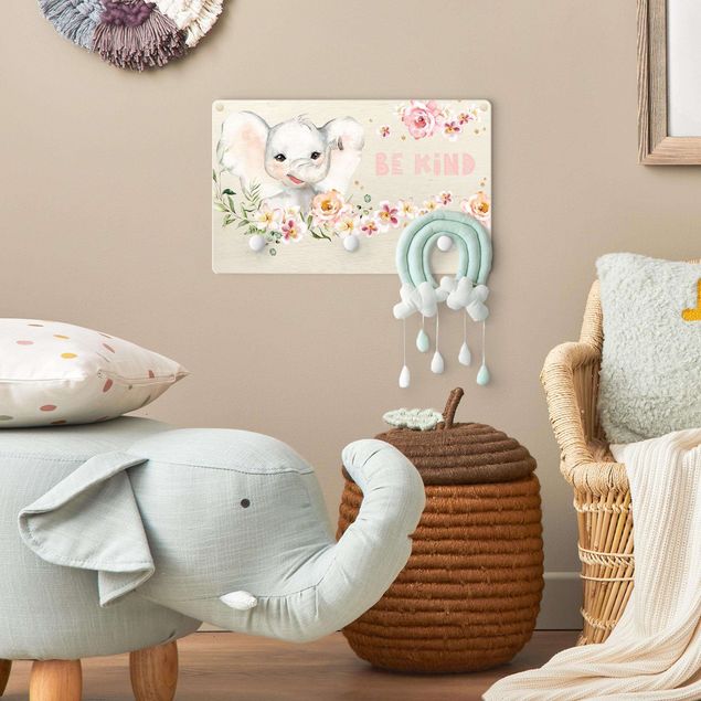 Wandkapstokken voor kinderen Watercolour Elephant - Be Kind