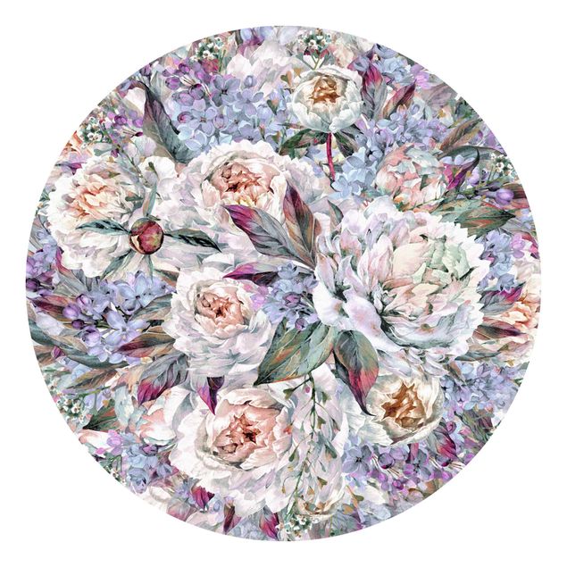 Behangcirkel Watercolour Lilac Peony Bouquet