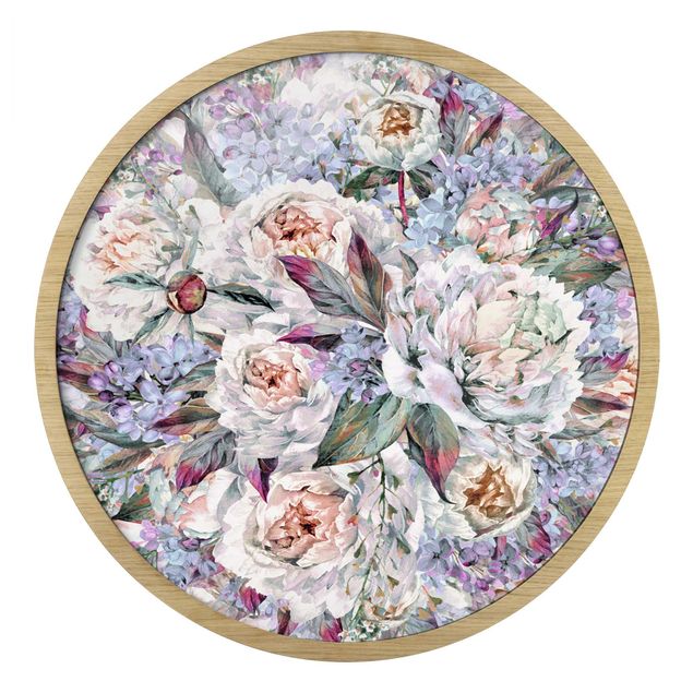 Rond schilderijen Bouquet di peonie lilla in acquerello